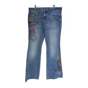 Lee Premium Juniors Sz 11 Jeans 90's Flare Floral Embroidered Stitched Boho Y2K